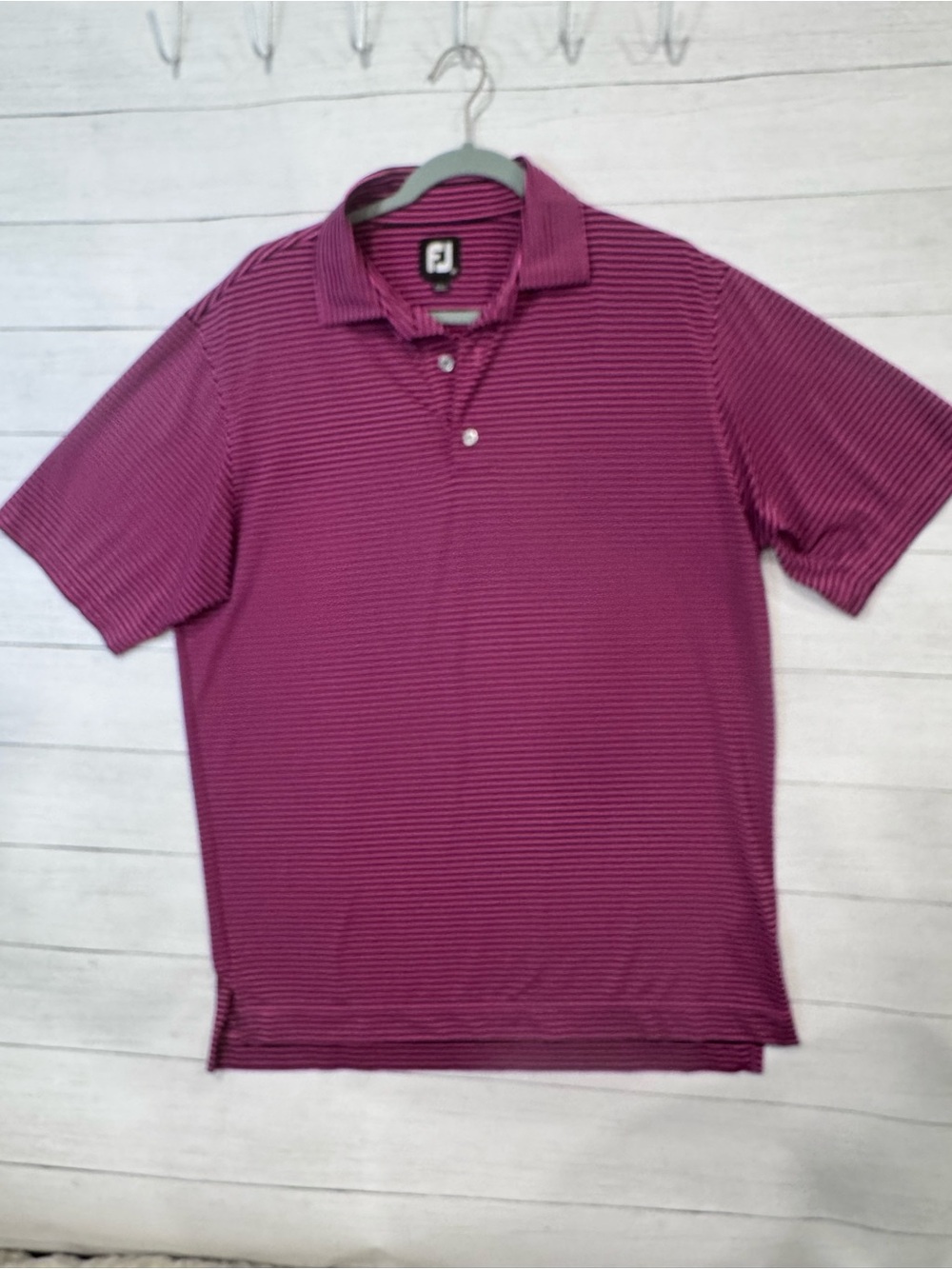 FootJoy FJ Men’s Medium Pink Black Striped Performance Golf Polo Stretch Shirt - Picture 3 of 12